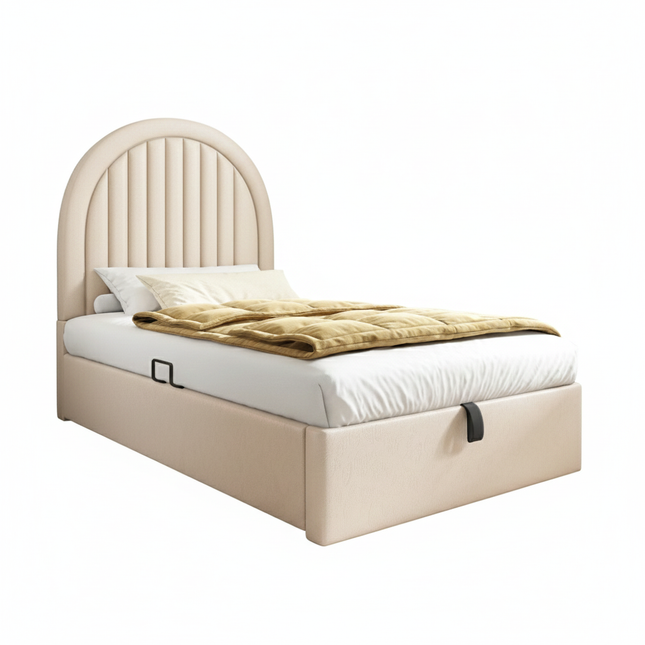 Einzelbett mit Stauraum (90 x 200 cm) – Beigefarbener Samt