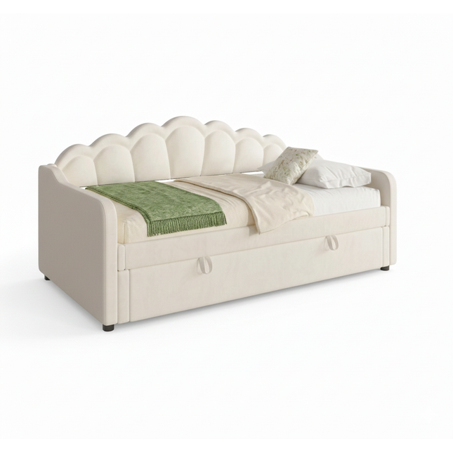 Einzelbett mit Stauraum (90 x 200 cm) – Beigefarbener Samt