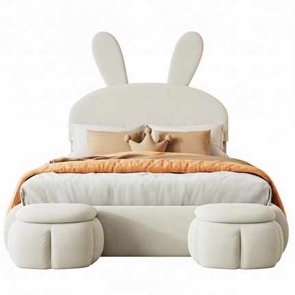 Tweepersoonsbed met opbergruimte 140x200 cm – Beige fluweel met opbergruimte en ledverlichting