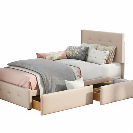 Eenpersoonsbed 90x200 met opberglades – Bekleed met fluweel