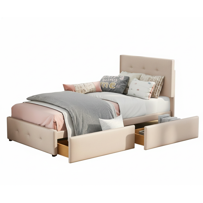 Eenpersoonsbed 90x200 met opberglades – Bekleed met fluweel