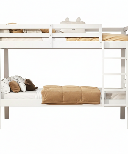 Lit mezzanine 2 lits de 1 place 90x200 – Bois blanc avec échelle et lits séparables