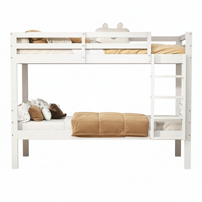 Lit mezzanine 2 lits de 1 place 90x200 – Bois blanc avec échelle et lits séparables