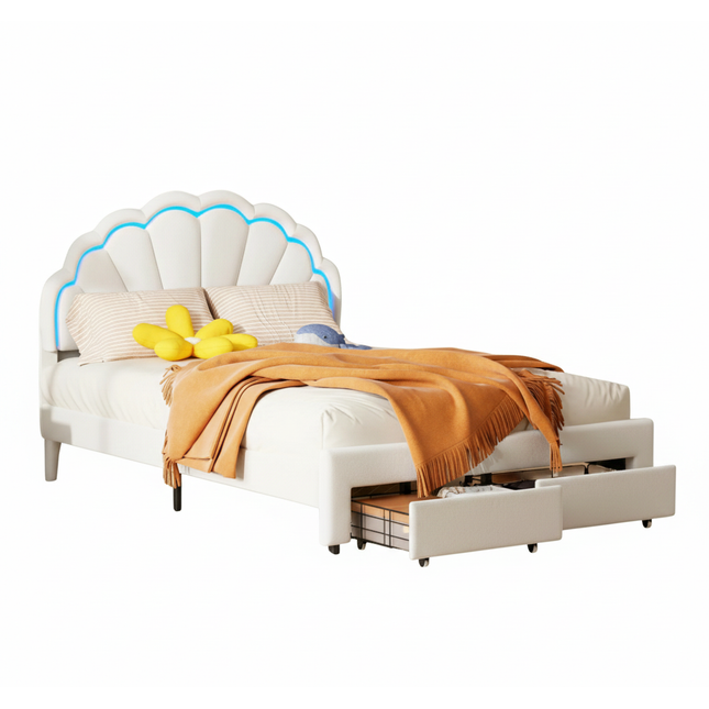 Lit 2 places 140x200 avec tiroir de rangement – Tête fleur LED