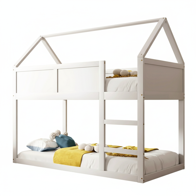 Hochbett mit zwei 90x190 cm Betten – Weißes Holzgestell