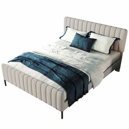 Tweepersoonsbed 160x200 – Beige stof, verstelbaar hoofdeinde