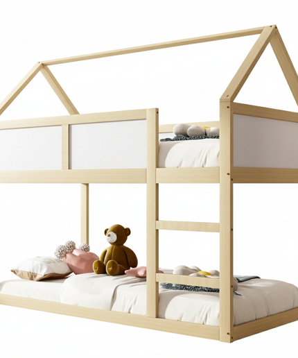 Lit mezzanine 2 lits 1 place 90x190 – Structure bois et blanc