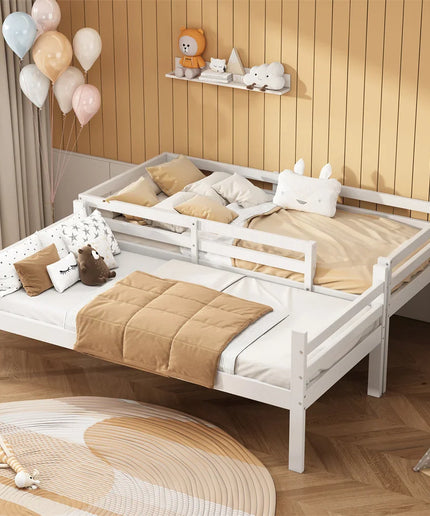 Lit mezzanine 2 lits de 1 place 90x200 – Bois blanc avec échelle et lits séparables