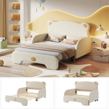 Tweepersoonsbed voor kinderen 140x200 cm – Berendesign in beige fluweel