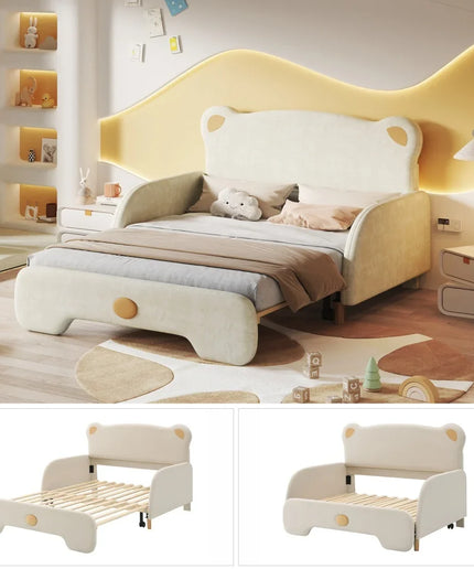 Lit 2 places 140x200 enfant – Design ours en velours beige