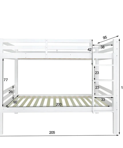 Lit mezzanine 2 lits de 1 place 90x200 – Bois blanc avec échelle et lits séparables