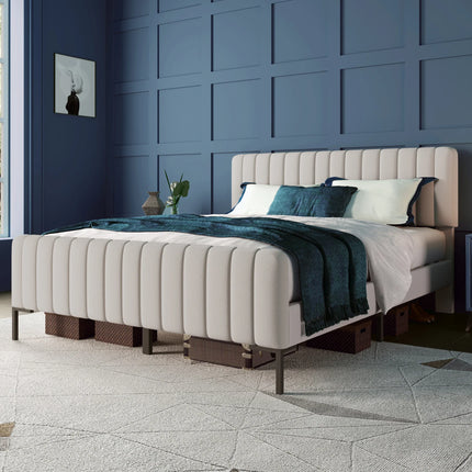 Tweepersoonsbed 140x200 – Beige stof, verstelbaar hoofdeinde