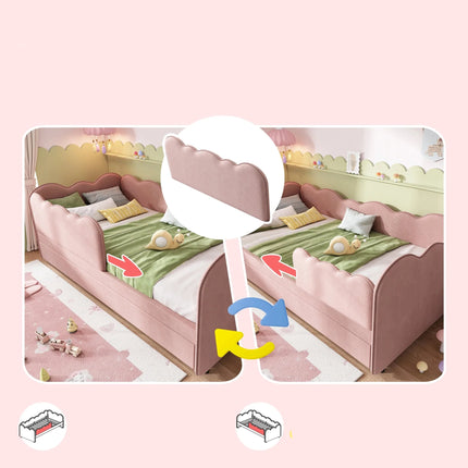 Eenpersoonsbed 90x190 met uitschuifbaar bed – Roze fluwelen uitschuifbed