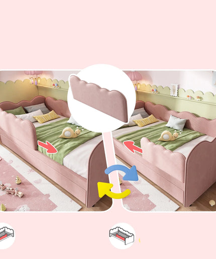 Lit 1 place 90x190 gigogne – Velours rose lit gigogne