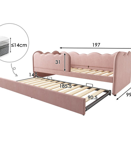 Lit 1 place 90x190 gigogne – Velours rose lit gigogne