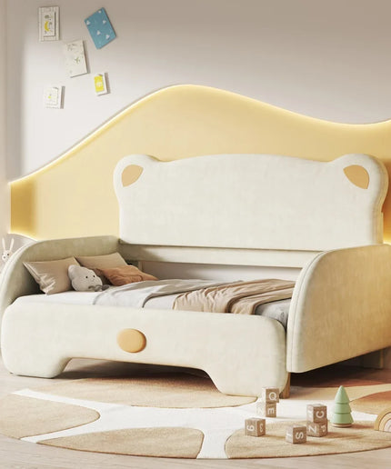 Lit 2 places 140x200 enfant – Design ours en velours beige