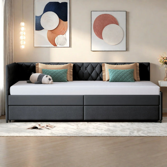 Eenpersoons onderschuifbed 90x200 met uitschuifbaar bed – Grijs fluweel