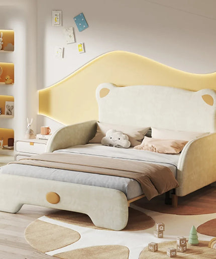 Lit 2 places 140x200 enfant – Design ours en velours beige