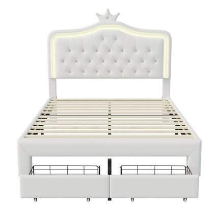 Tweepersoonsbed 140x200 – Princess-design met opberglade, wit