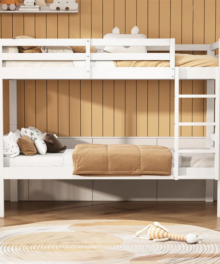 Lit mezzanine 2 lits de 1 place 90x200 – Bois blanc avec échelle et lits séparables