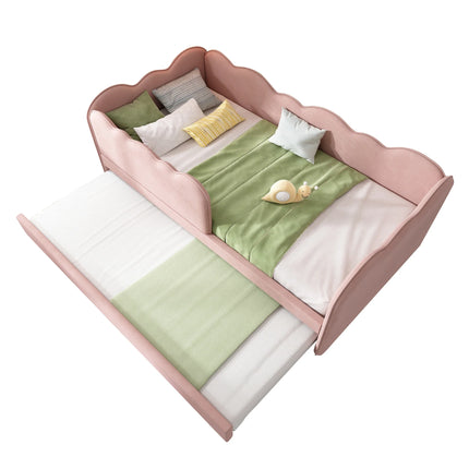 Eenpersoonsbed 90x190 met uitschuifbaar bed – Roze fluwelen uitschuifbed