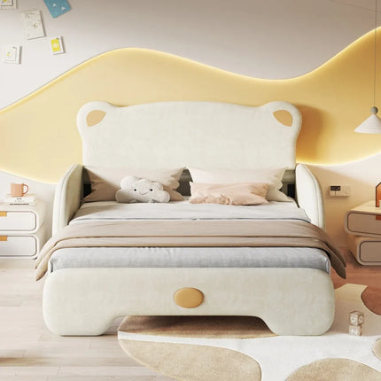 Tweepersoonsbed voor kinderen 140x200 cm – Berendesign in beige fluweel
