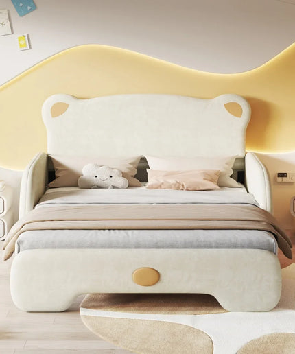 Lit 2 places 140x200 enfant – Design ours en velours beige