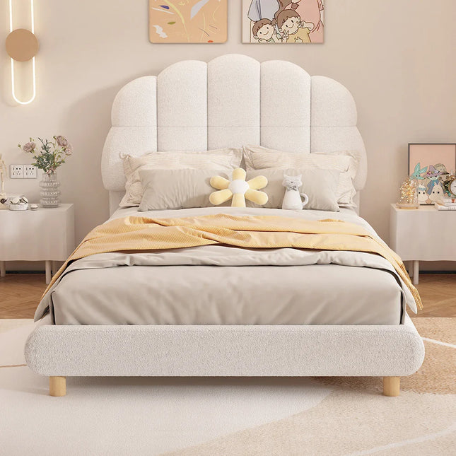 Eenpersoonsbed 90x200 cm – Witte stof met een luxe bloemenprint