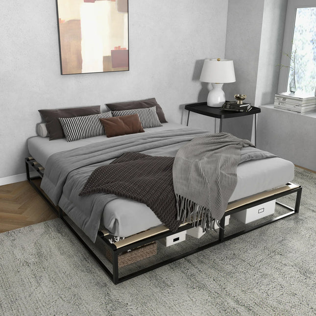 Sommier 2 places 180x200 – Cadre métallique minimaliste avec espace rangements