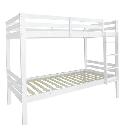 Slaapgedeelte met twee eenpersoonsbedden (90x200 cm) – Wit hout met ladder en scheidbare bedden