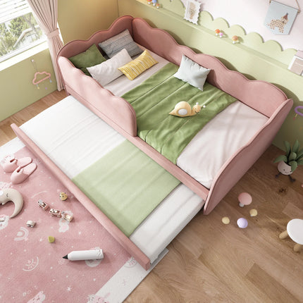 Eenpersoonsbed 90x190 met uitschuifbaar bed – Roze fluwelen uitschuifbed