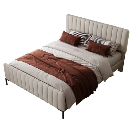 Tweepersoonsbed 140x200 – Beige stof, verstelbaar hoofdeinde