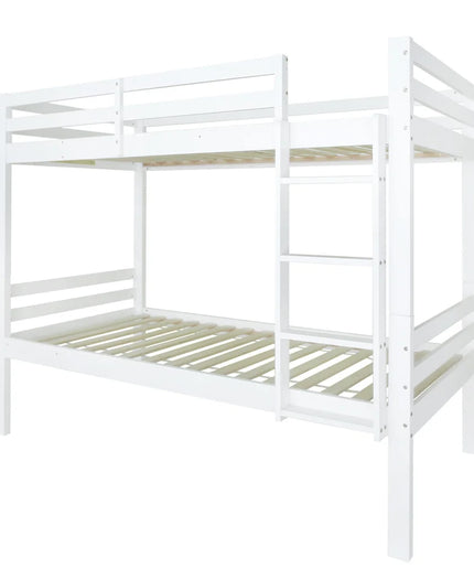 Lit mezzanine 2 lits de 1 place 90x200 – Bois blanc avec échelle et lits séparables