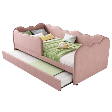Eenpersoonsbed 90x190 met uitschuifbaar bed – Roze fluwelen uitschuifbed