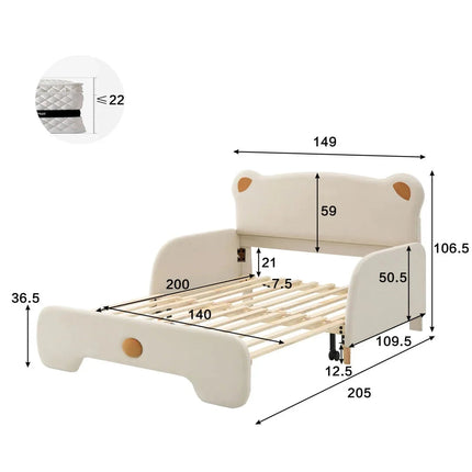 Tweepersoonsbed voor kinderen 140x200 cm – Berendesign in beige fluweel